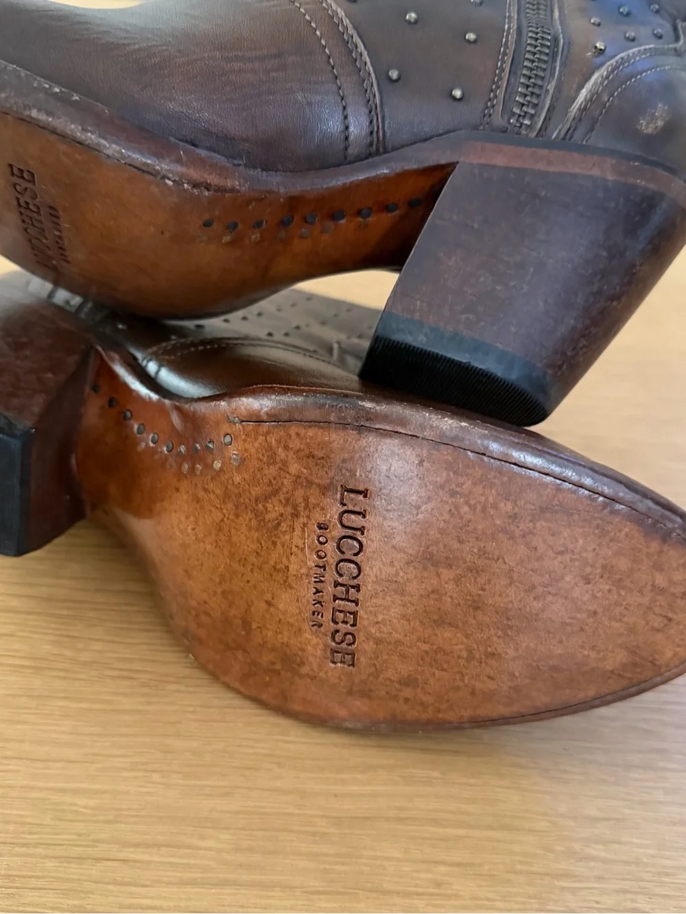 Lucchese Harley Cowhide Zippered Studded Round Toe Cowboy Booties - Picture 9 of 12